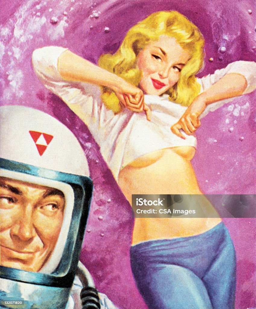 Donna in camicia di sollevamento per Astronauta - Illustrazione stock royalty-free di Sensualità