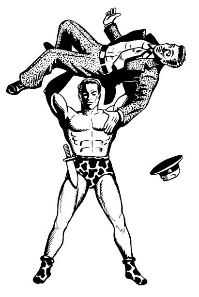 starker mann gewichtheben mann über dem kopf - circus strongman men muscular build stock-grafiken, -clipart, -cartoons und -symbole