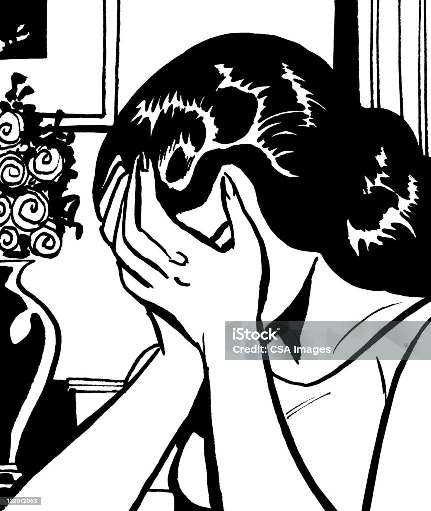 Kobieta płacze - Zbiór ilustracji royalty-free (Głowa w rękach)