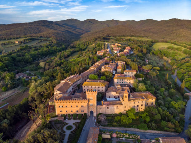 istock Bolgheri tuscan town from drone at sunset 1320721350