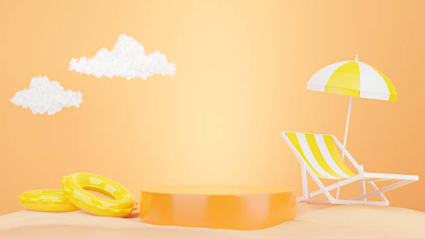 istock 3d render of orange podium with sand for product display 1320721455