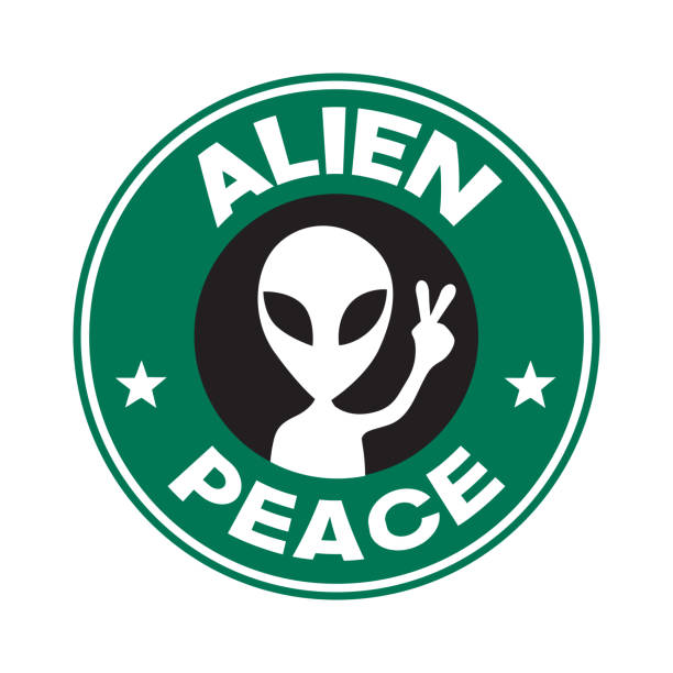 illustrations, cliparts, dessins animés et icônes de conception de logo de paix étrangère - mascot alien space mystery