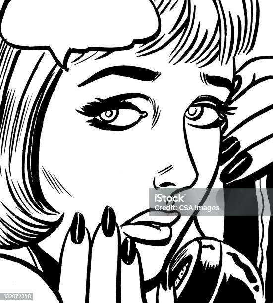 Concerned Woman Talking On Telephone Stock Illustration - Download Image Now - Fear, One Woman Only, Telephone