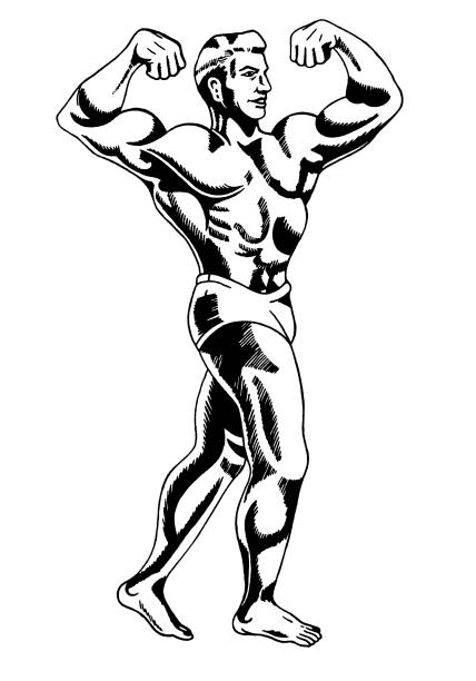 kraftathlet anpassen - men macho flexing muscles shirtless stock-grafiken, -clipart, -cartoons und -symbole