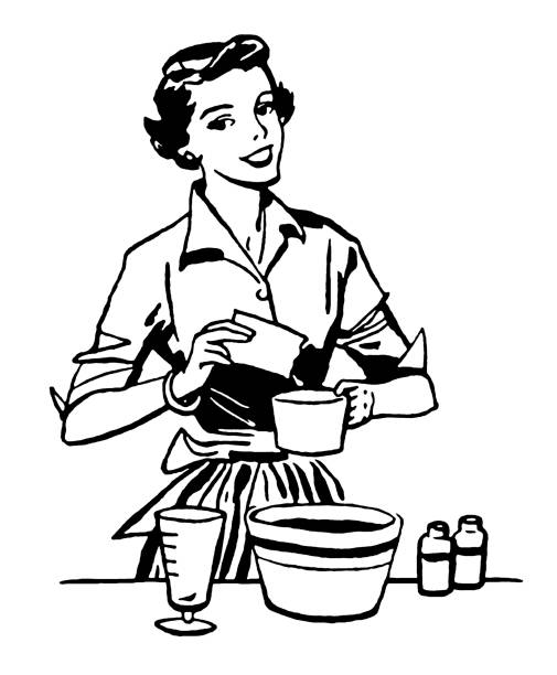 bildbanksillustrationer, clip art samt tecknat material och ikoner med woman cooking - hemmavarande förälder