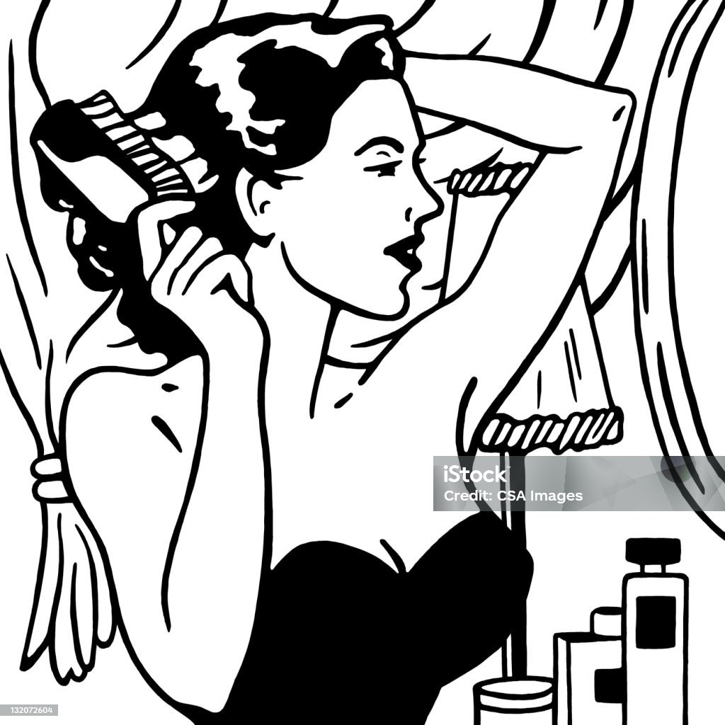 Mujer cepillar el cabello - Ilustración de stock de Anticuado libre de derechos