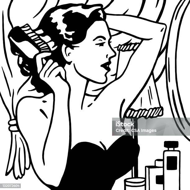 Ilustración de Mujer Cepillar El Cabello y más Vectores Libres de Derechos de Anticuado - Anticuado, Chica pin-up, Adulto