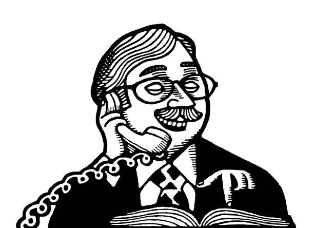 człowiek na telefon wskazująca - book holding necktie businessman stock illustrations