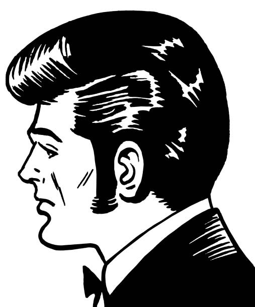 illustrazioni stock, clip art, cartoni animati e icone di tendenza di profilo di uomo a pelo scuro con banana e sideburns - sideburn