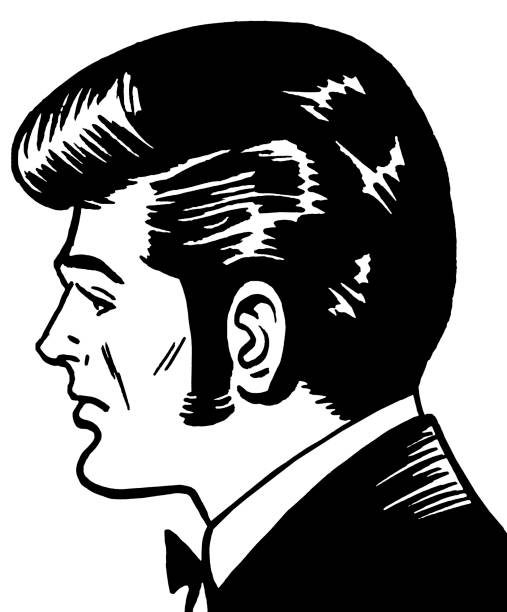 프로필을 어둡습니다 haired 남자의 pompadour 및 구렛나루 - sideburn stock illustrations