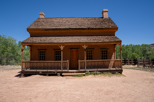 View of an abandoned home in the ghost town of Grafton, Utah