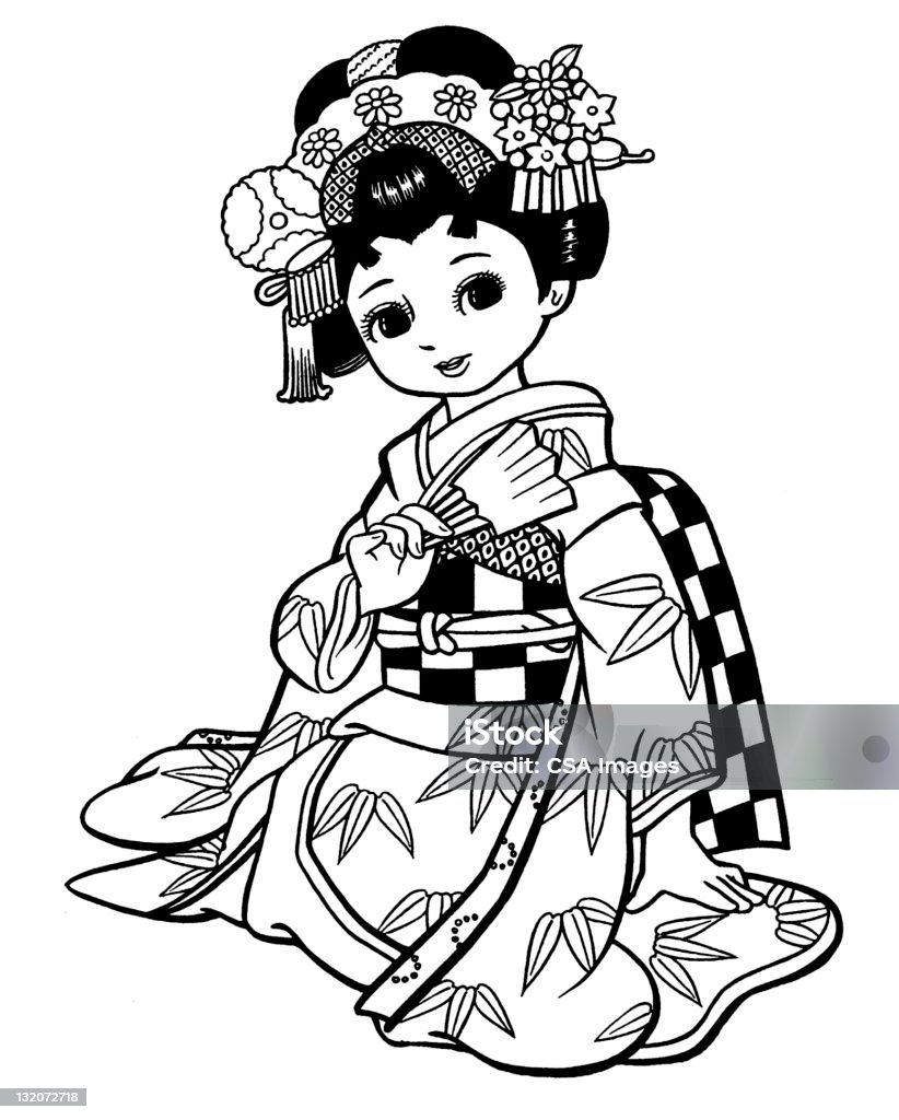 Ragazza giapponese vestito come Geisha - Illustrazione stock royalty-free di Asia orientale