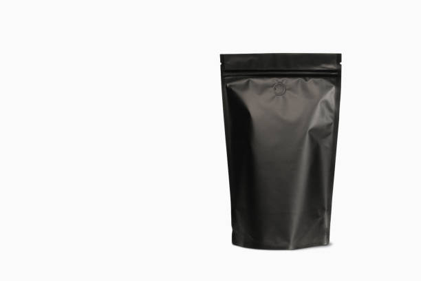 istock Blank black, white or craft doy pack mockup set, standing isolated, 3d rendering. Empty stand-up pouch mock up, side view. Clear flexible pack with zip for tea or coffee template. 1320727356