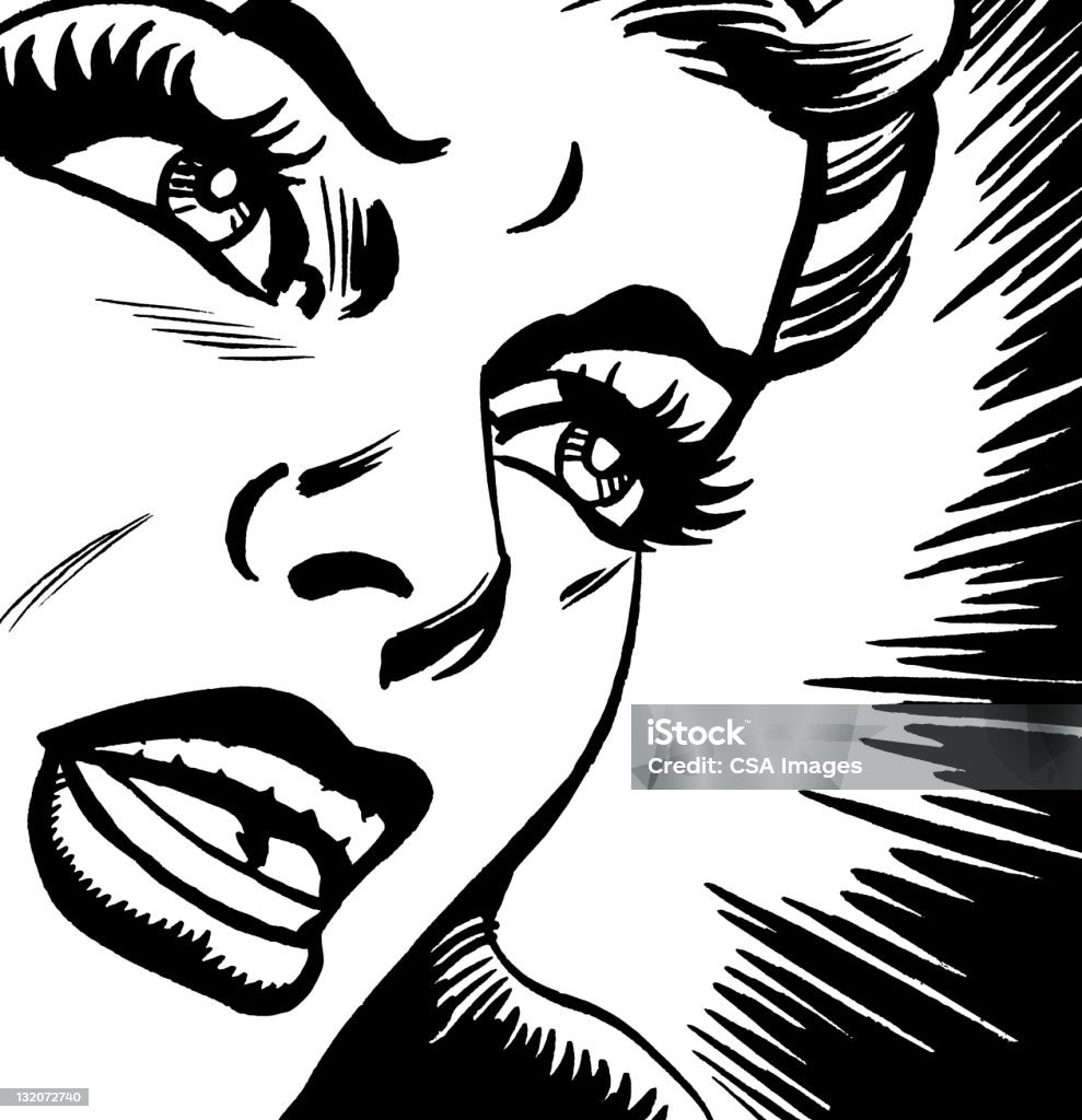 Крупный план злая женщина, Кричать - Стоковые иллюстрации Гнев роялти-фри
