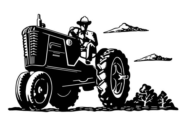 farmer on 트랙터 - agriculture farm people plow stock illustrations