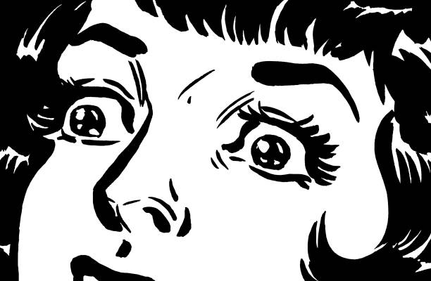 nahaufnahme der angst frau augen - woman face close up stock-grafiken, -clipart, -cartoons und -symbole
