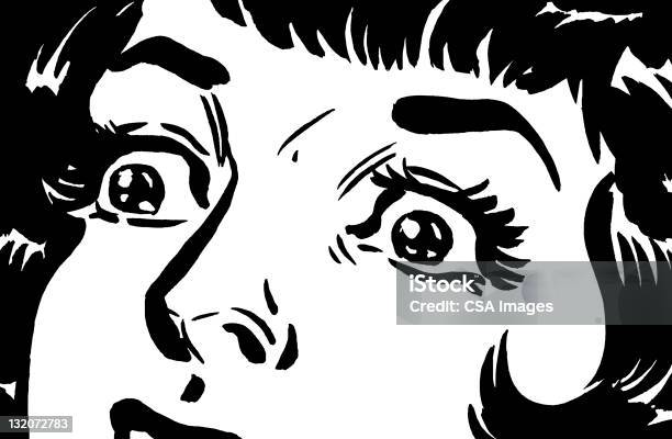 Close Up Of Frightened Womans Eyes Stock Illustration - Download Image Now - Fear, Retro Style, Old-fashioned