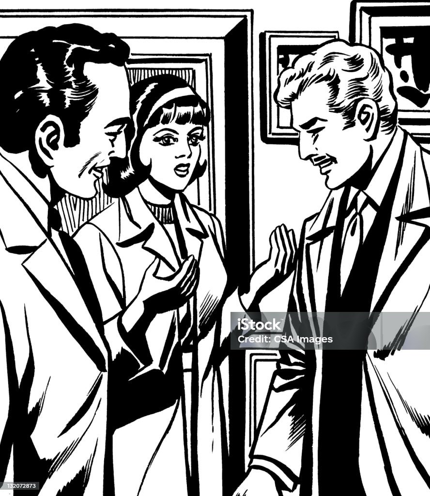 Woman and Two Men Talking Adult stock illustration