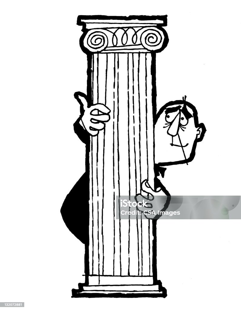 Hombre se refugiaba detrás de pilar - Ilustración de stock de Adulto libre de derechos