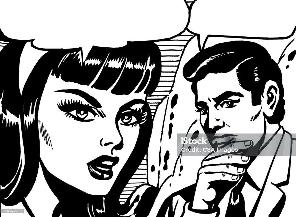 Homem e mulher falando com balões de fala - Ilustração de Adulto royalty-free