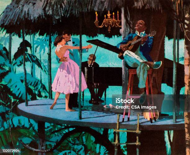 Casal Dança Na Selva - Arte vetorial de stock e mais imagens de Piano - Piano, Bar - Local de entretenimento, Férias