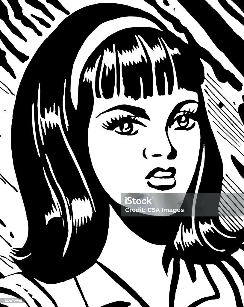 Dark Haired Woman Wearing Headband Adult stock illustration