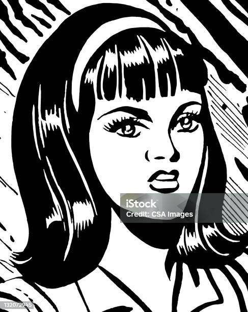 Dark Haired Woman Wearing Headband Stock Illustration - Download Image Now - Adult, Adults Only, Bangs - Hair