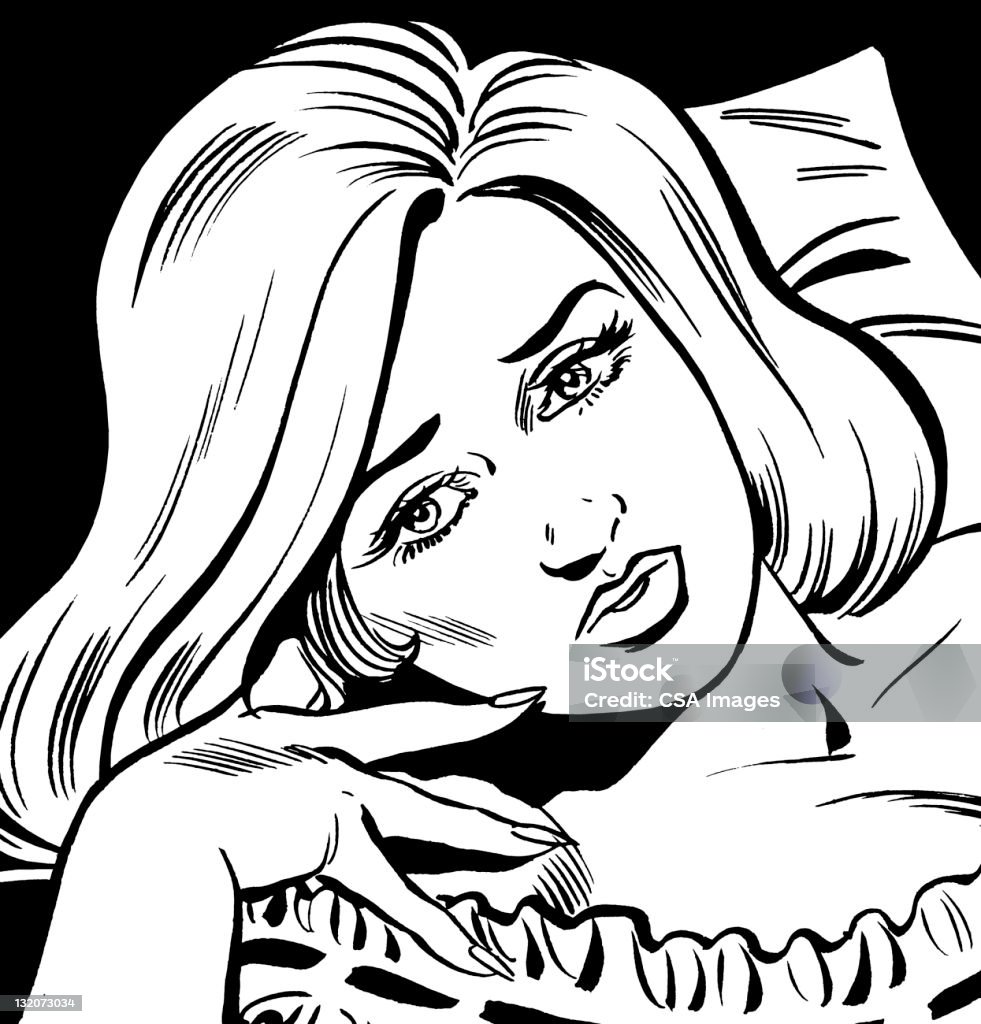 Вдумчивый блондинка женщина - Стоковые иллюстрации Бессонница роялти-фри