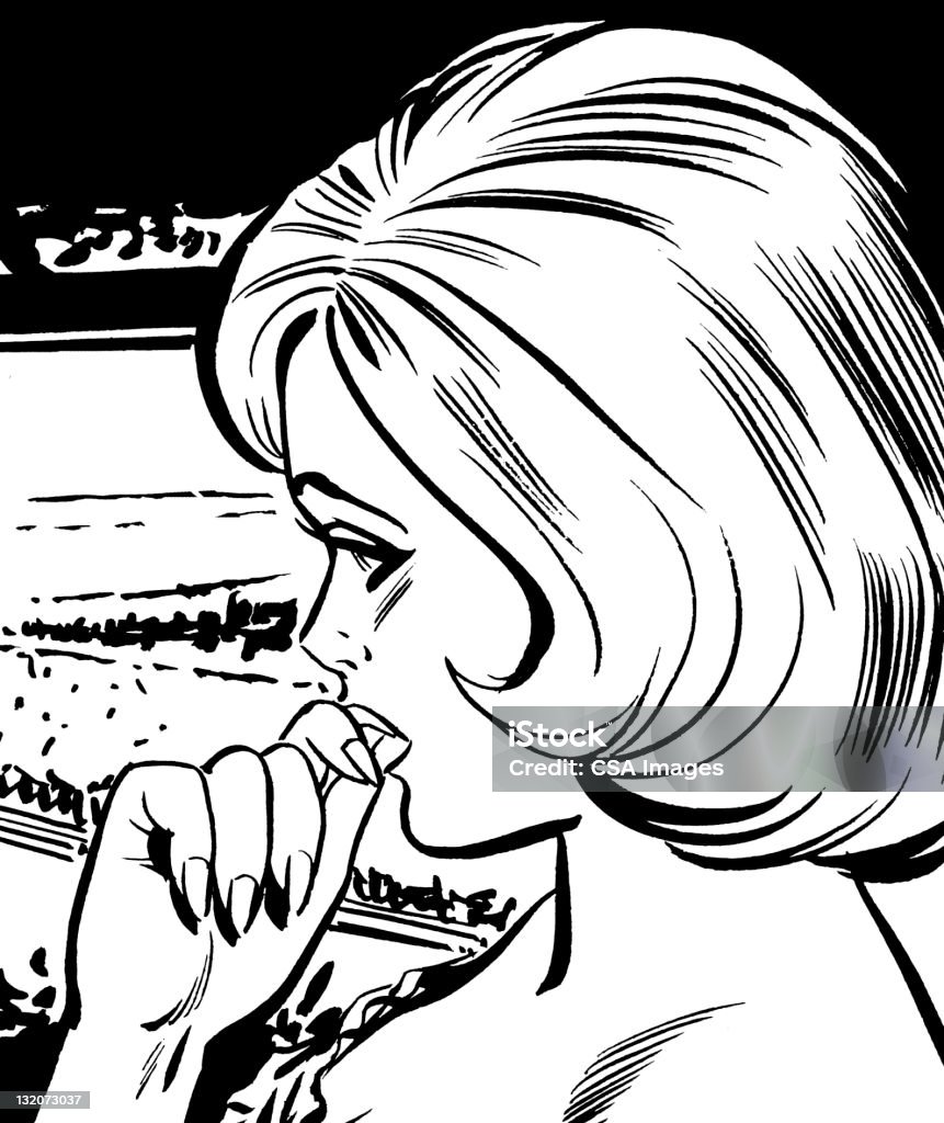 Besorgt Blonde Frau mit Hand zum Mund - Lizenzfrei Altertümlich Stock-Illustration