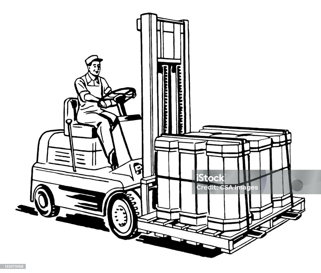 Man Driving Gabelstapler - Lizenzfrei Altertümlich Stock-Illustration