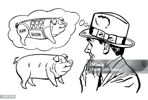 Человек Морально Dissecting Свинья — стоковая векторная графика и другие изображения на тему Животноводство - Животноводство, Белый фон, Бизнес