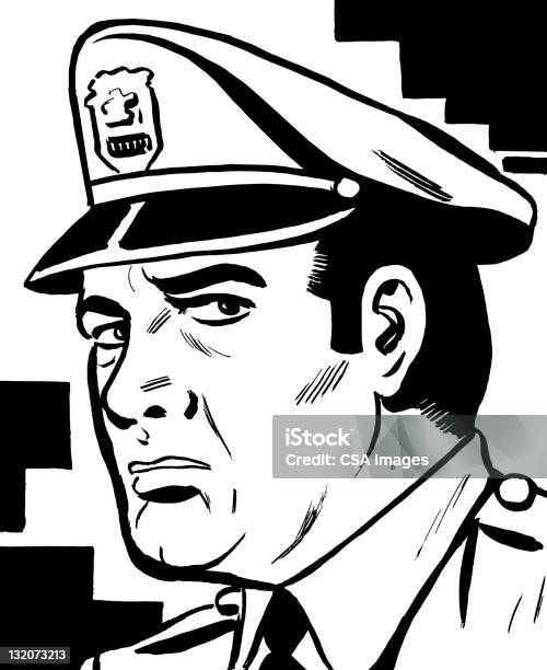 Policeman Looking To The Side Stock Illustration - Download Image Now - Police Force, Retro Style, Anxiety