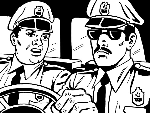 Two Policemen inside Police Car