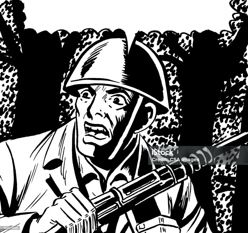 Close up of Soldier With Speech Balloon Army Soldier stock illustration