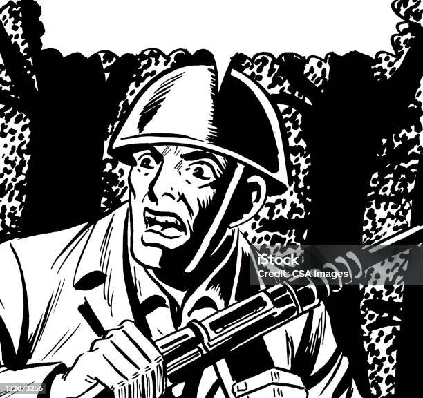 Close Up Of Soldier With Speech Balloon Stock Illustration - Download Image Now - Army Soldier, Horror, Adult