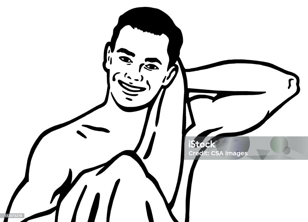 Man Drying Off With Towel Black And White stock illustration