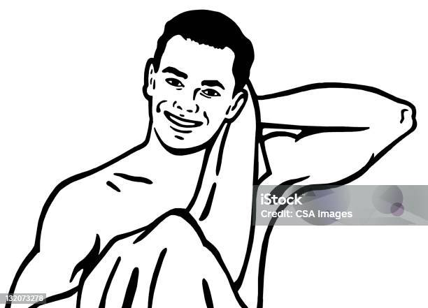 Man Drying Off With Towel Stock Illustration - Download Image Now - Black And White, Towel, Adult