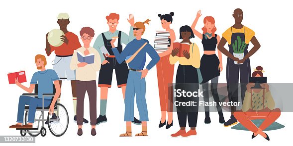 istock Crowd of young people, mixed community with happy girl boy friends standing together 1320733130