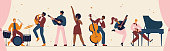 istock International jazz day, retro festival party concert, musicians of live music band panorama 1320733165