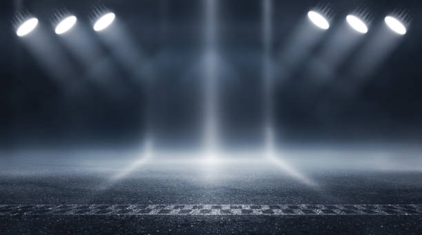 istock 3D Rendering abstract race track finish line racing on night 1320733850