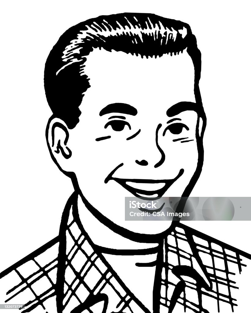 Uomo sorridente indossando una camicia scozzese - Illustrazione stock royalty-free di Abbigliamento