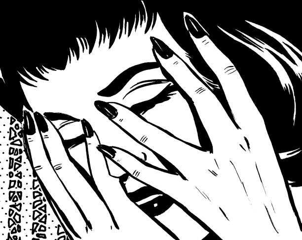 kobieta z rąk nad jej twarz - hands covering eyes illustrations stock illustrations