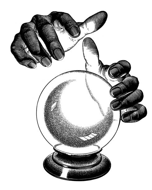 손을 over 크리스탈잔 ball - fortune teller 이미지 stock illustrations