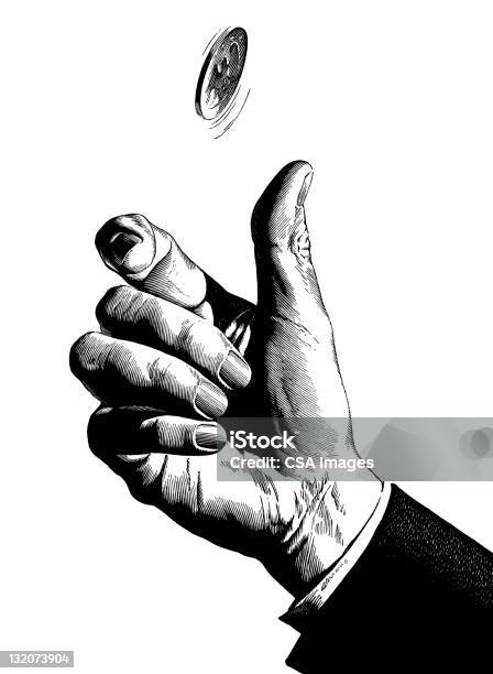 Hand Flipping Coin Stock Illustration - Download Image Now - Retro Style, Old-fashioned, Coin