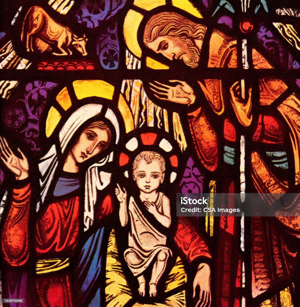 イエス、Mary and Joseph - ステンドグラスのロイヤリティフリーストックイラストレーション