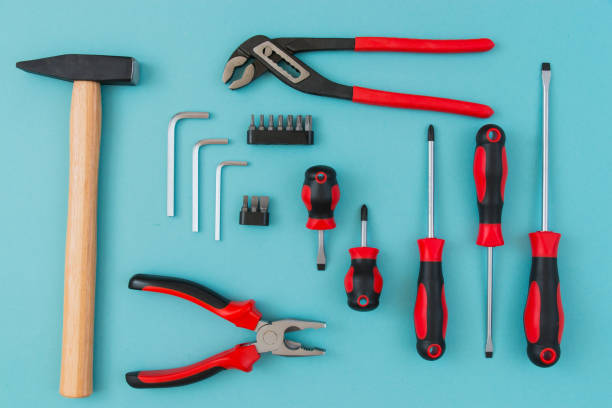 istock Working tools on a blue background. Father's day celebration concept. Copy plasticity for text. 1320741178