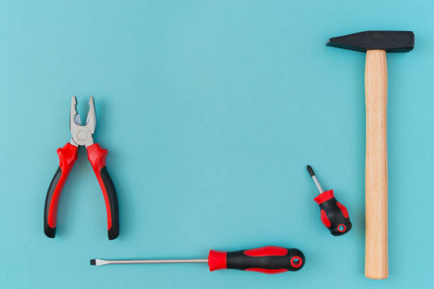 istock Working tools on a blue background. Father's day celebration concept. Copy plasticity for text. 1320741188