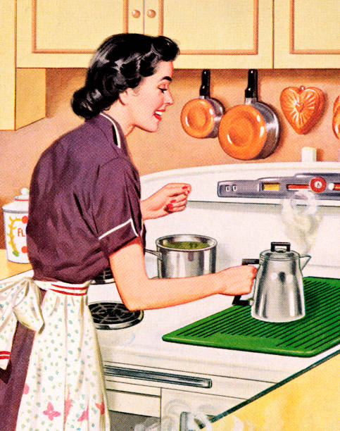 kobieta parzenia kawy - stereotypical homemaker stock illustrations