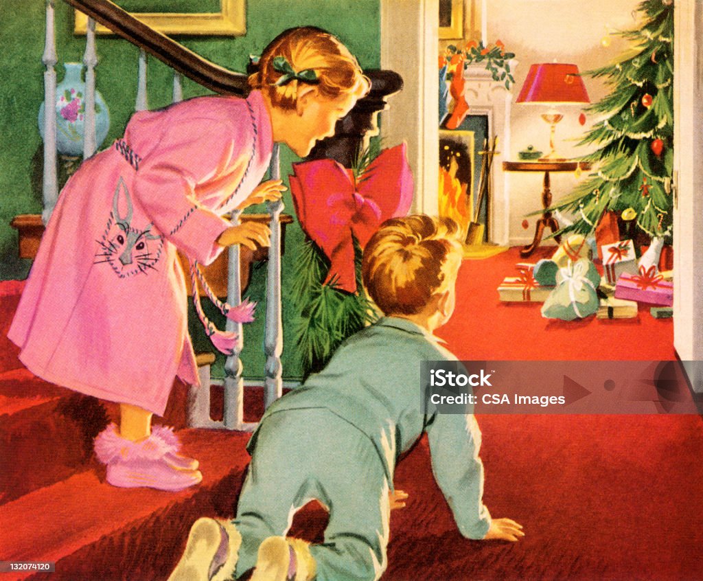 Children on Christmas Morning Christmas stock illustration