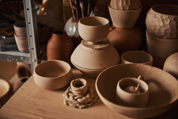 istock Image of clay bowls standing in art studio 1320746918